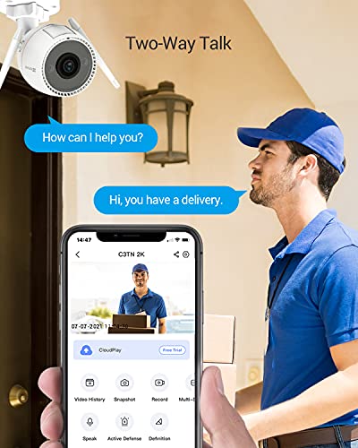 Ezviz Security Camera Outdoor, 2K Wifi Camera With Motion Alert, Color Night Vision And Ip67 Waterproof, Ai-Powered Person Detection, Two-Way Talk, Compatible With Alexa Google Home | C3Tn #TOP2