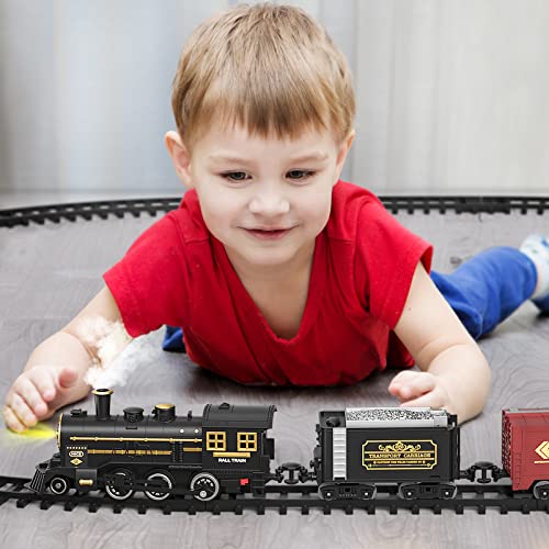 Locomoto Train Set - Electric Train Toys W/Smoke, Light And Sounds, Train Sets For Boys 2-4-7 W/Locomotive, 2 Cars And 14 Tracks, Christmas Toy Train Gifts For Kids Ages 8-14 & 3 Years Old Toddlers #TOP2