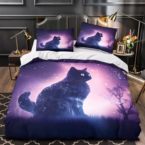 Housse de couette 220x240 chat 3D parure lit microfire 3 pièces - 2