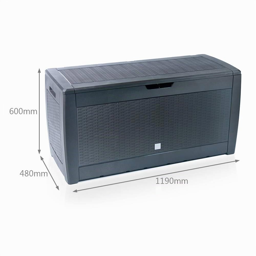 VOUNOT® Baúl de Almacenaje de Plástico para Jardín, Arcón Exterior con Tapa abatible, 310 L, Aspecto de Ratán, Antracita