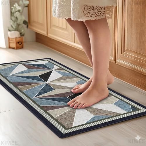 Image of VANZAVANZU KIMEE Modern 3D Crystal Geometric Kitchen Mat and Runner Rug Set of 2 - Non-Slip Washable Kitchen Floor Mats, Cushioned Absorbent Runner for Sink, Laundry, Hallway (Crystal Design)
