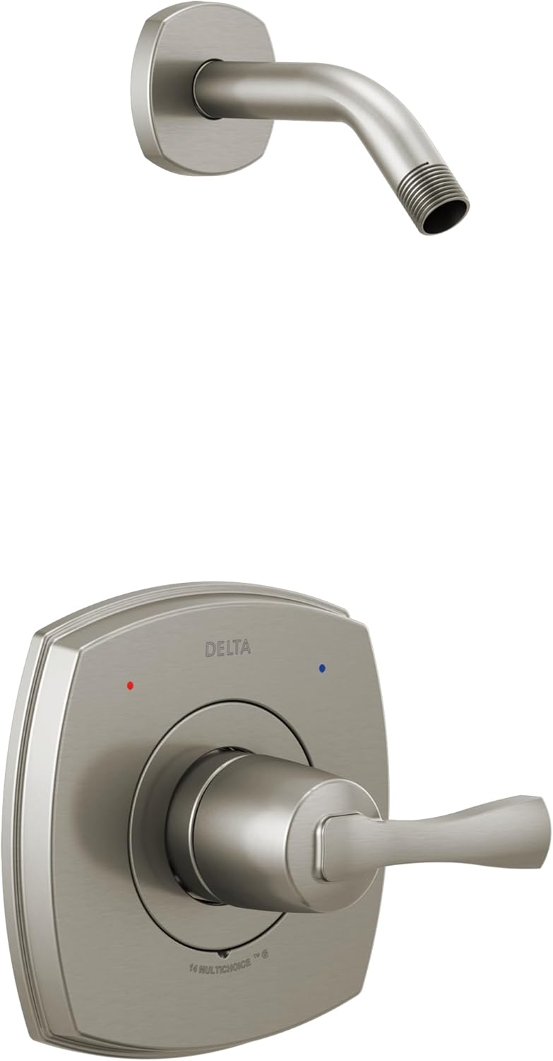 Delta Faucet Stryke 14 Series Single-Function Brushed Nickel Shower Faucet, Valve Trim Kit, Shower Handle, Delta Shower Trim Kit, Lumicoat Stainless T14276-SS-PR-LHD (Shower Head & Valve Not Included)