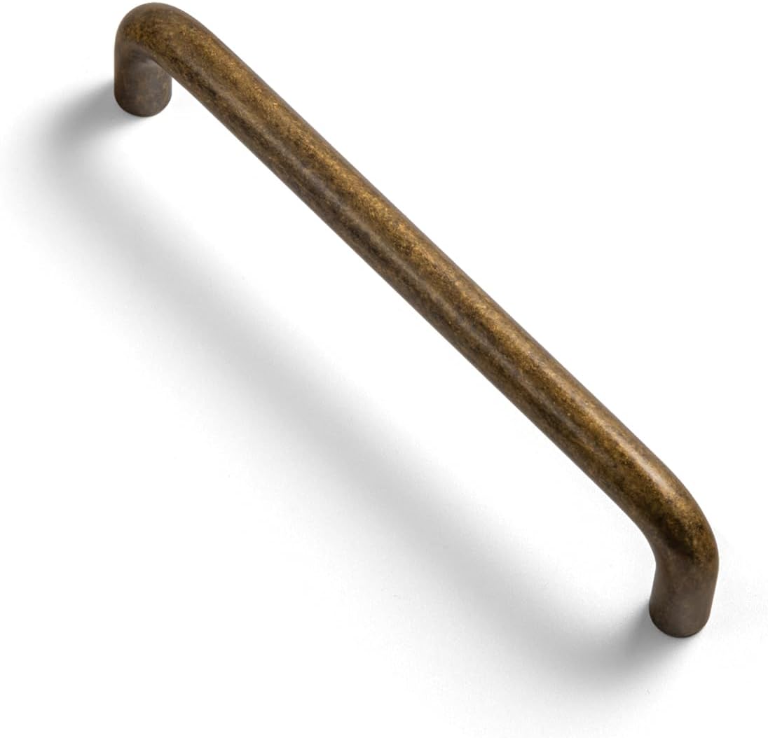 Set of 12, 5" Ceter to Center Sleek Antique Brass Cabinet Pulls - Vintage Minimalist Handles - Kitchen Pulls for Drawers - 3/8 Inches Diameter - Pulls Plus 5'' - Plus Antique Brass