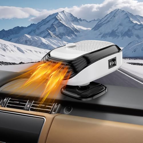 Pengrity Calefacción para coche, 12 V, encendedor de cigarrillos, 2 en 1, calefacción/refrigeración para coche, calefacción con base giratoria de 360°, calefacción adicional rápida para parabrisas