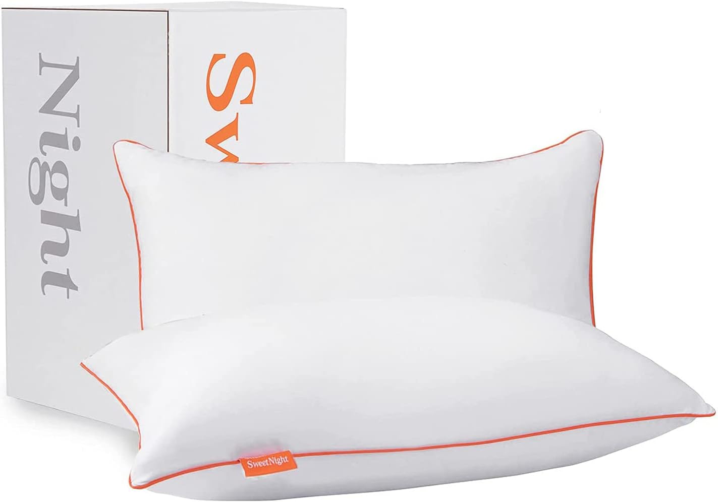 Sweetnight Bed Pillows for Sleeping, Queen Size Orange Pillows Down Alternative Hotel Quality Pillow, Set of 2 Soft Pillow for Side Back Stomach Sleepers, Soft and Supportive Gusseted Pillow : Home & Kitchen