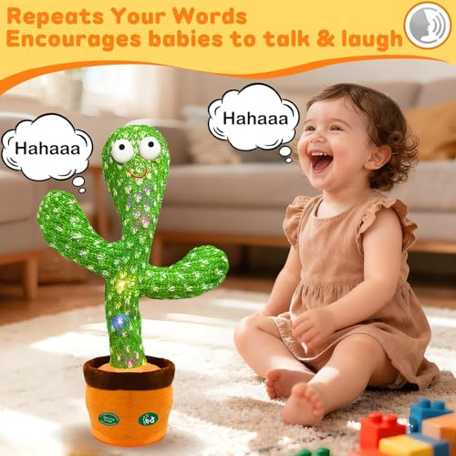 Image of Hunfur Interactive Baby Toys Dancing Talking Cactus Toy,Funny Gift for Infant, Singing Record Repeat What You Say Light Up Toy for Toddler Boy Girl (Volume Adjustment)