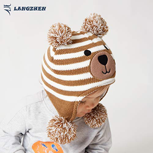 Image of Toddler Infant Winter Hat with Earflap Knit Warm Beanie Fleece Lined Hat for Baby Boys Girls