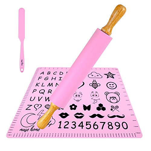Rolling Pin and Pastry Mat Set Nonstick Silicone Baking Dough Roller Knife Unique
