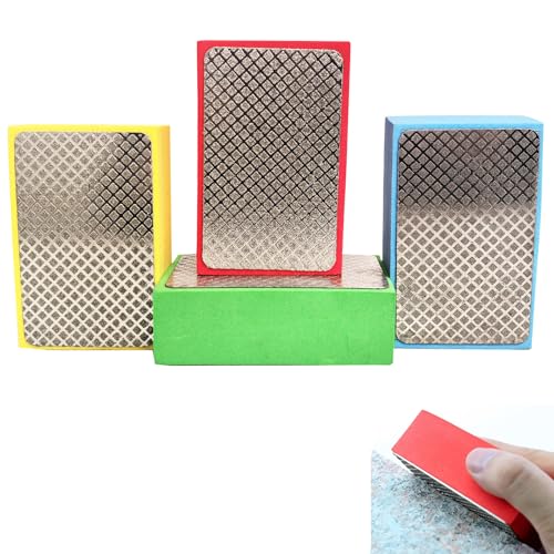 YQBFTC 4Pcs Hand Diamond Polishing Pads Diamond Porcelain Sanding Block 60# 100# 200# 400# Tile Polishing Pads Glass Polishing Kit for Porcelain Concrete Stone Granite Marble Ceramic Grinding Trimming