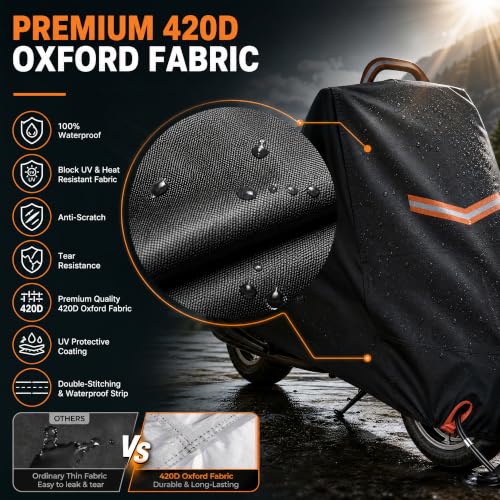 Motorcycle Cover 420D Heavy Duty Waterproof Outdoor, Upgraded Oxford Fabric by BEAUTLOHAS. - Used condition - Image 4