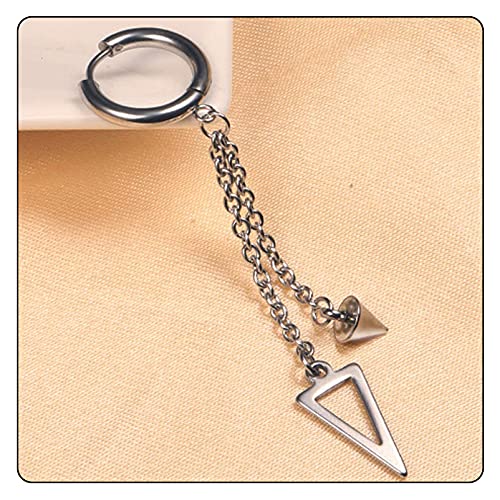 Punk Stainless Steel Tube Circle Hoop Earrings Triangle Tassel Chain Dangle Earrings,2PCS3