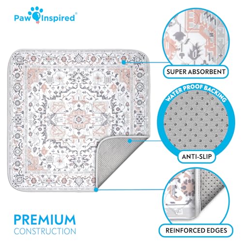 Image of Paw Inspired Designer Light Persian Print Dog Pads, 36 inch x 36 inch Size, 2 Pack | Premium Washable, Reusable, Waterproof Mat, Leakproof, Non-Slip Liner for Potty Training, Whelping