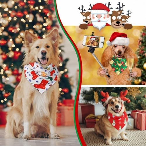 Image of Abbylike 50 Pcs Christmas Dog Bandanas Bulk, Snowman Santa Snowflake