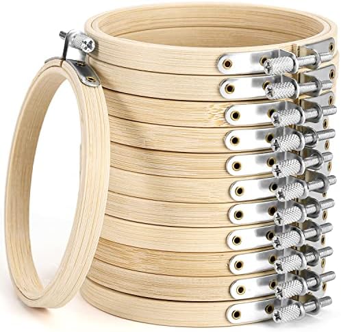 Aoibrloy 12 Pieces 4 Inch Embroidery Hoops Round Bamboo Cross Stitch Hoop Ring for Embroidery, Sewing, Cross Stitch