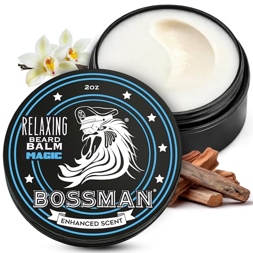 Bossman Relaxing Beard Balm for Men (Magic Scent) – Tames, Relaxes, Thickens & Softens for Ultimate Beard Care – Made in USA