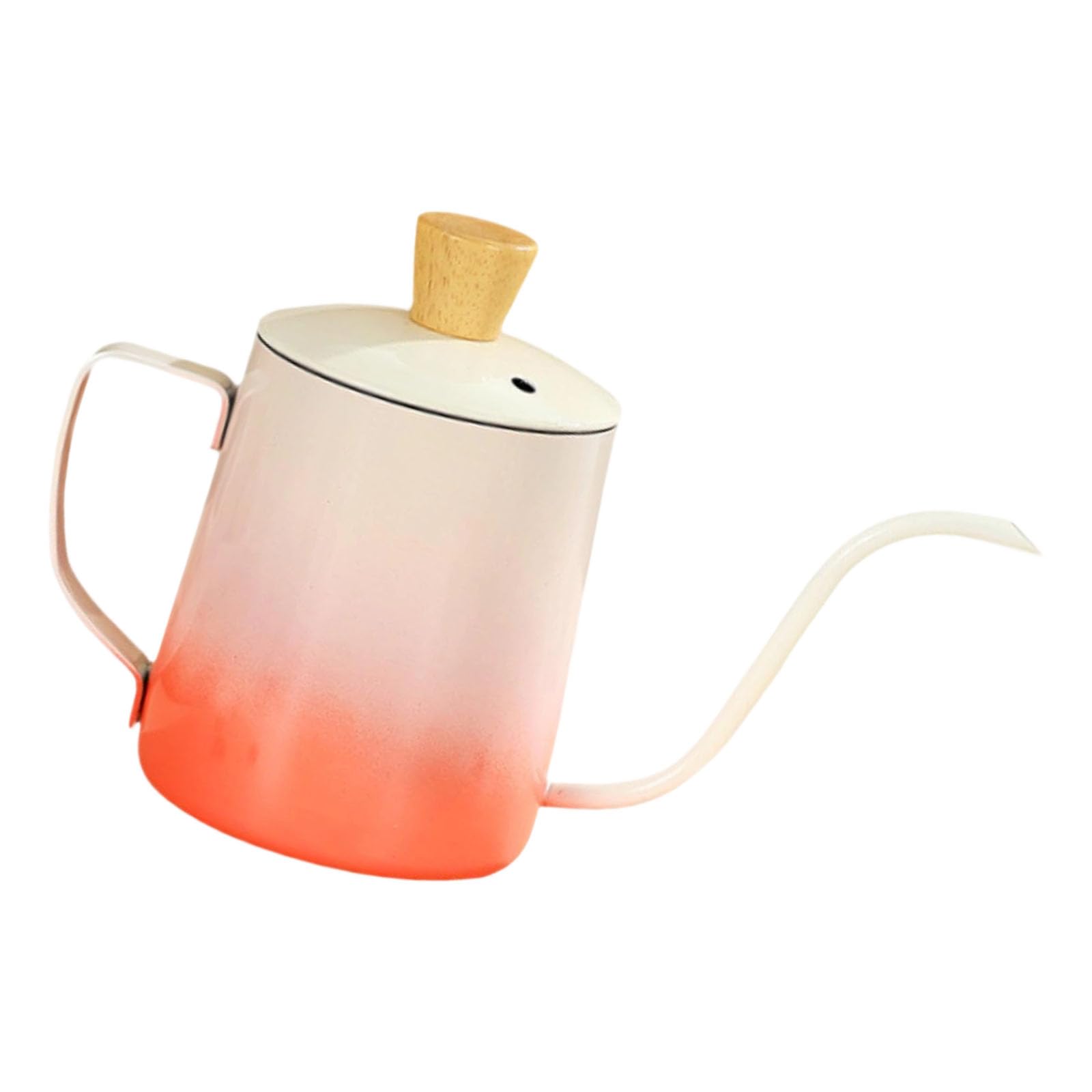 Buxuaaaa Gradient Red 600Ml Metal Coffee Vessel With Wooden Handle Lid And Narrow Neck Stainless Steel Construction Espresso Maker Coffee Coffeepot