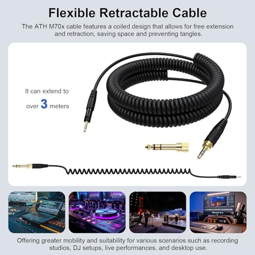 Image of Zosvoses ATH M50x Replacement Cable Compatible with Audio Technica ATH-M50x, ATH-M40x, ATH-M60x, ATH-M70x Headphones, 5-10ft