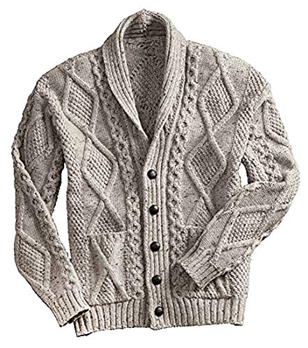 Preisvergleich Produktbild 100% Merino Wolle Aran Strickjacke mit Lederknöpfen, Haferflocken (L)