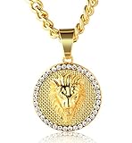 Halukakah ● Kings Landing ● Men's 18k Real Gold Plated Lion Medallion Pendant Necklace,with Free Cuban Chain 30'