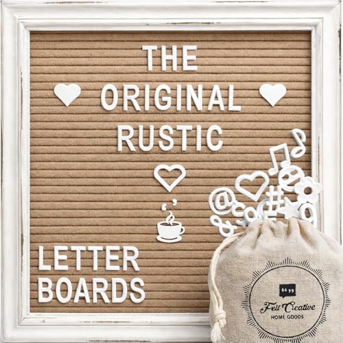 Image of Cappuccino Felt Letter Board Back to School Sign with Rustic Wood White Frame - Farmhouse Letter Board Sign with Stand - Baby Announcement 10x10 Felt Board Changeable Message Board with 350 Letter Set