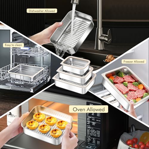 Image of GIUOIDUO 3-Piece Extra Thick 304 Stainless Steel Food Storage Containers with Non-Stick Bottom, Airtight Glass Lids & Silicone Seal, Stackable Kitchen Organization Boxes for Food Preservation
