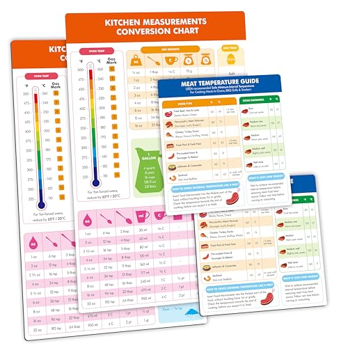 Kitchen Conversion Chart, 2 Magnetic & 2 Sticky Removable Tear/Water Resistant Measurement Conversion Charts + 68 Waterproof Blank Labels, Imperial & Metric to Standard Conversion for Baking Supplies