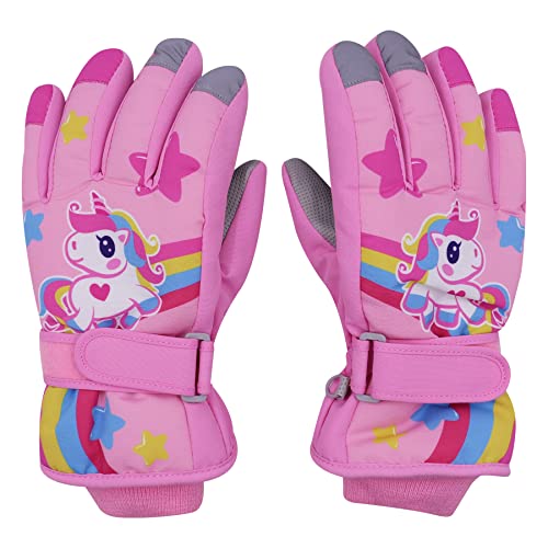 RARITYUS Kids Cute Unicorn Gloves Waterproof Winter Ski Fleece Lined Snow Glove Thermal Warm Mittens for 3-9 Boys Girls3