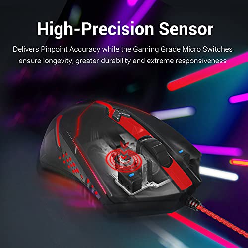 Redragon Mouse para jogos M601 com fio com LED vermelho, 3200 DPI 6 botões ergonômico CENTROPHORUS m