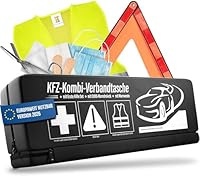 HELDENWERK 3 in 1 Erste Hilfe Set Auto 2026 europaweit einsetzbar & geprüft (StVO konform) I KFZ Kombitasche mit Warnweste, Warndreieck & Verbandkasten I Unfall Zubehör Set, PKW-Notfallset, Pannenset