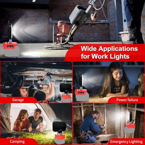 Image of Cordless LED Work Light for Milwaukee 18v Battery,80W Portable Flood Light with USB and Type C Charger Ports for Camping Emergency Workshop(No Battery)
