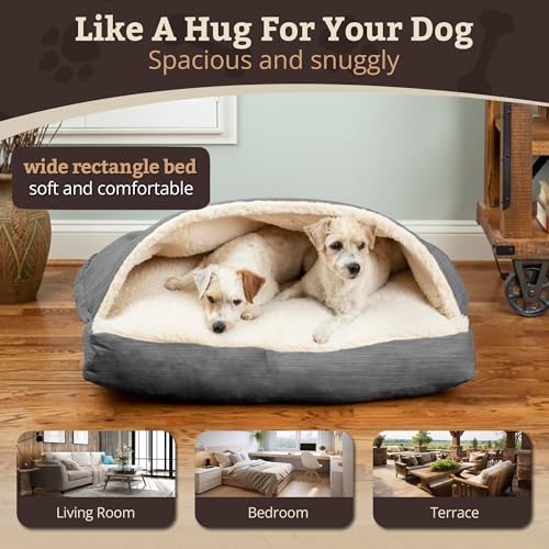 Image of Snoozer Rectangle Cozy Cave Dog Bed, Hooded Dog Bed, Heather Gray (M)