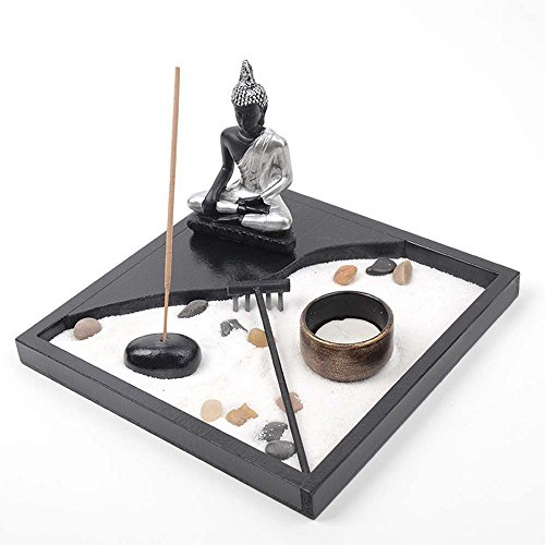ICT Jardín Zen Buda Meditación Portavelas Quemador para Incenso Decoración Rectangular