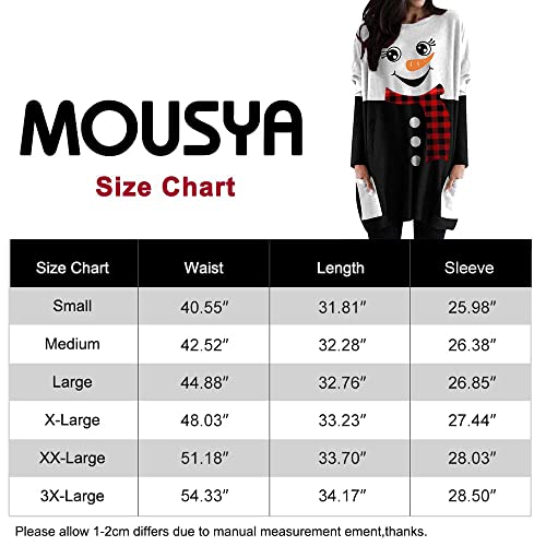 Mousya Women Long Sleeve Tops Christmas Cute Printed Tunic Oversized Sweatshirt Pockets Pullover Tee T-Shirt Blouse Black White #TOP5