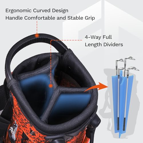 Full Choice Lightweight Golf Stand Bag, Durable 4 Way Full-Length Dividers with Dual Straps & Stand Golf Carry Bag, Orange