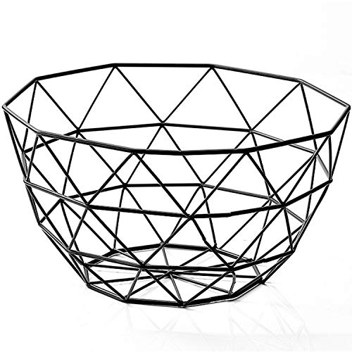 Wire Fruit Basket Creative Mesh Fruit Dish Basket Bowl Round Black Large Metal Storage Baskets Modern Style Container Centerpiece for Vegetables Bread Snacks Potpourris Black Large
