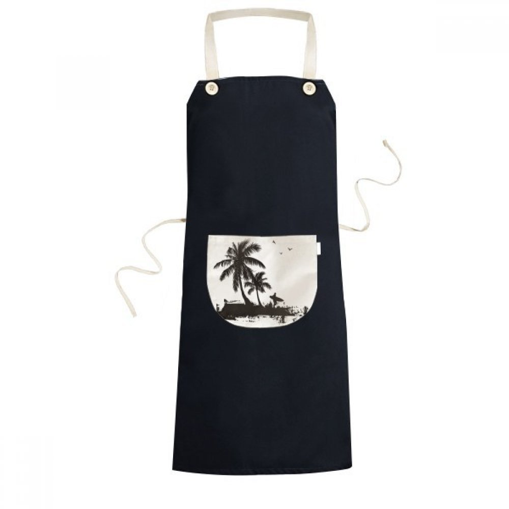 Tablier plage cocotier bavoir de cuisine noir unisexe 70x67cm avec poche