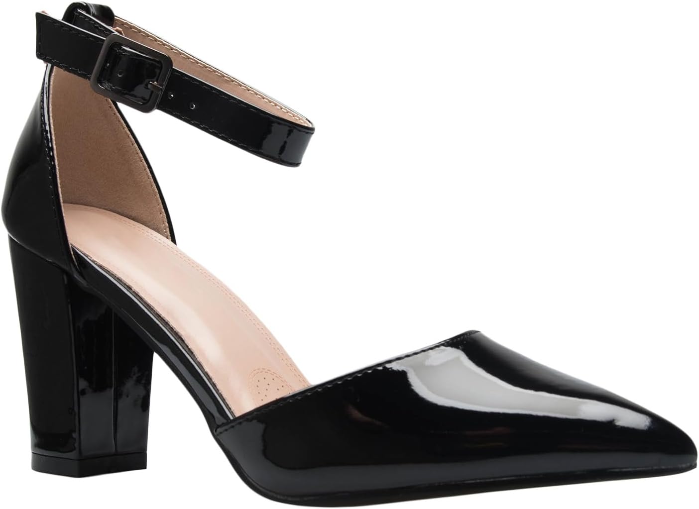 Olivia K Women's Sexy D'Orsay Ankle Strap Pointed Toe Block Heel Pump - Classic, Comfortable