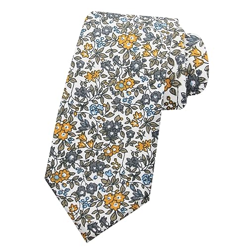 Image of Mantieqingway Men Skinny Tie Cotton Floral Necktie for Wedding Groomsmen Tie