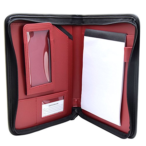 Msp 10.8"X 8.75" Compact Size Black Zipper Padfolio With Red Liner | Smartphone Sleeve, Mini Tablet Holder - (10.8"X 8.75" Black_Red Liner) #TOP1