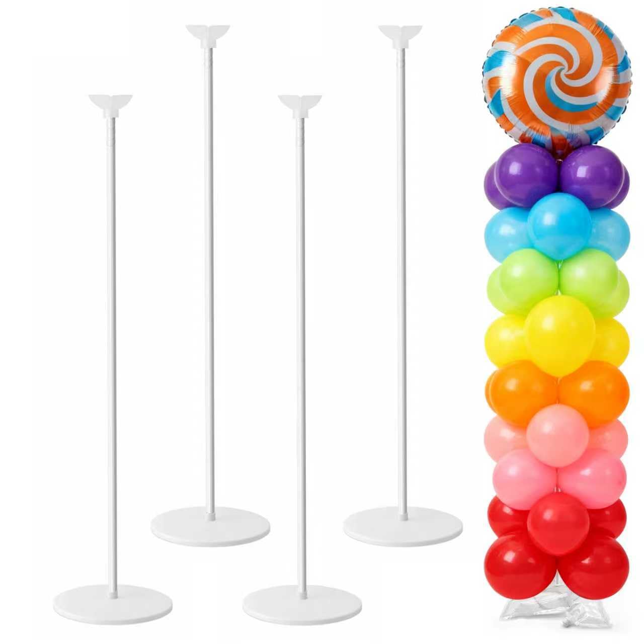 Set di 4 supporti a colonna per palloncini, regolabili da 38 a 198 cm, in metallo, a spirale, riutilizzabili, per matrimoni, compleanni, baby shower, lauree, decorazioni