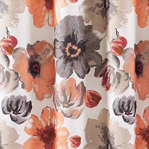 Image of Lush Decor Leah Floral Shower Curtain, 72 inch W x 72 inch L, Coral & Gray - Fabric Shower Curtains - Watercolor Botanical Bathroom Curtain - Farmhouse & French Country Decor