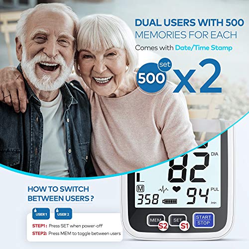 Image of Blood Pressure Machine Upper Arm, 9-17 Inches Cuff Fits from Medium to Large Arms, Accurate Automatic Digital BP Kit Home Use, BP Monitor 2-User Mode, 4 AAA Alkaline Batteries Included