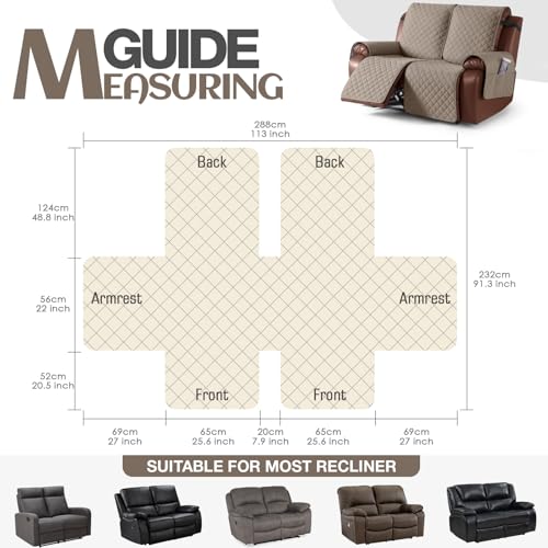 Image of KinCam Waterproof Loveseat Recliner Cover, Non-Slip Reclining Couch Covers for 2 Seat, Recliner Sofa Cover Furniture Protector with Elastic Straps for Kids, Pets, Taupe