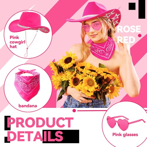 SHENYI Cowgirl Hat and Bandana and Heart Sunglasses Glitter Rhinestone Star Cowboy Hat Western Sparkly Hats for Women Men3