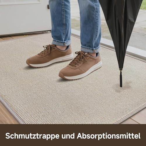 Mizuosre Fußmatte Innen Waschbar 43.5x75cm, rutschfest Fussmatte Innen Dünn Schmutzfangmatte Innen Türmatte Outdoor, Eingangsteppich mit Wasserabsorbierenden für Innen, Außen, Hund & Haustür, Beige