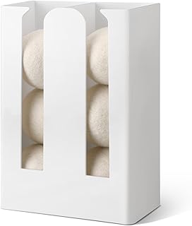 Dandat Acrylic Dryer Ball Holder with Wool Dryer Balls Dispenser for Laundry Storage Container 6 Dryer Balls Laundry Reusable with Holder Laundry Dryer Balls Organizer Dryer Ball Basket