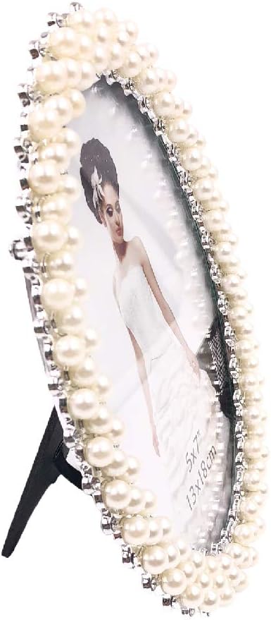 Abbie Home Wedding Photo Frame - Pearls Decorated Picture Holder Display Anniversary Valentines Day Gift New Year Christams Present for Family New Couple (Silver)
