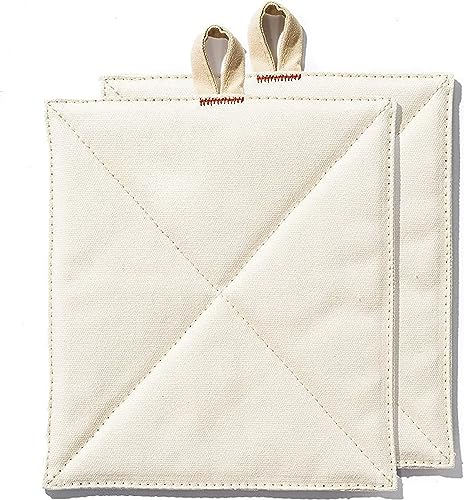 Caldo Canvas Kitchen Pot Holders - Insulated 100% Cotton Canvas Hot Pads for Oven- Heat Resistant- 2-Pack, 7” x 8” (Ecru) by Caldo - Used condition - US$12.78