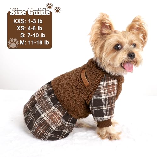 Image of Dog Sweater Dog Clothes for Small Dogs Boy Girl Fall Puppy Dress Warm Fleece Chihuahua Yorkie Teacup Doggie Sweaters Dresses Doggy Sweater for Small Dogs Girl Cat Outfit, Brown, M