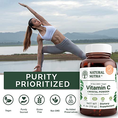 Natural Nutra Pure Vitamin C Crystal Powder From Ascorbic Acid, Boost Immunity, Helps Maintain Capillary Strength Supplement, Increases Iron Absorption, Non Gmo, Herbicide, Pesticide, Soy Free, 4 Oz #TOP3